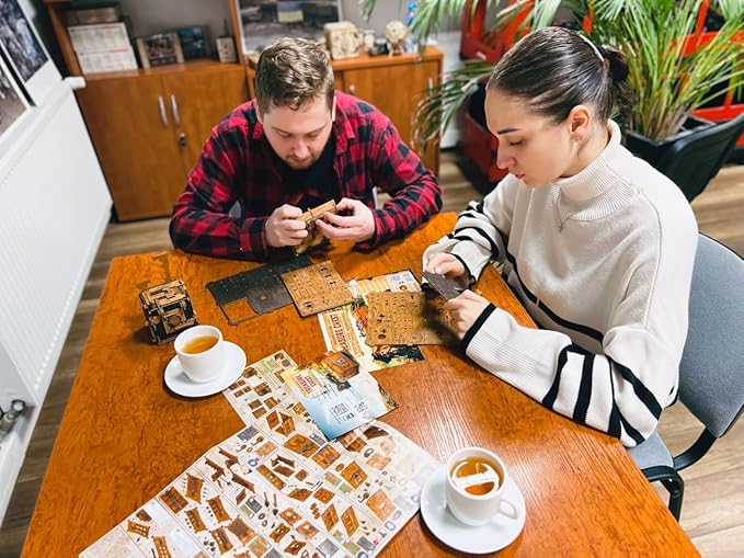 WOODEN.CITY Puzzle Box Treasure Chest - Assemble and Solve Riddles for a Unique Escape Room Experience - Wooden Clue Box Perfect Unique Gift Box - Made in EU
