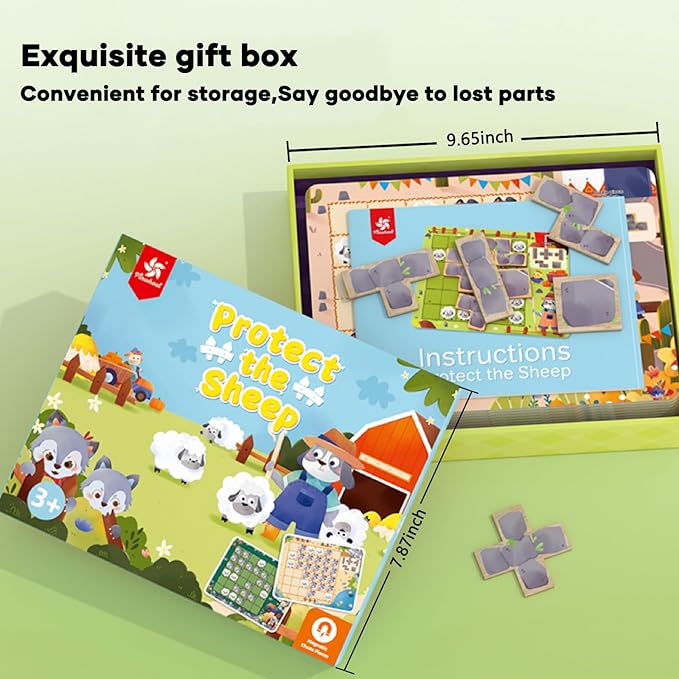 Protect the Sheep Logic puzzle Game-Engaging STEM Toys for Kids 3-12|60 sets of question card challenges|Brain Teaser puzzles kids Game|Enhances Reasoning & Planning Skills|Travel Game & Birthday Gift