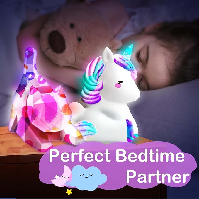 Goodyking Paint Your Own Cat & Unicorn Lamp Art Kit 2pcs, DIY Night Light, Christmas Crafts for Teens, Painting Kit for Girls Boys Age 4 5 6 7 8+, Art Supplies Cat Craft Gift for Birthday, Party