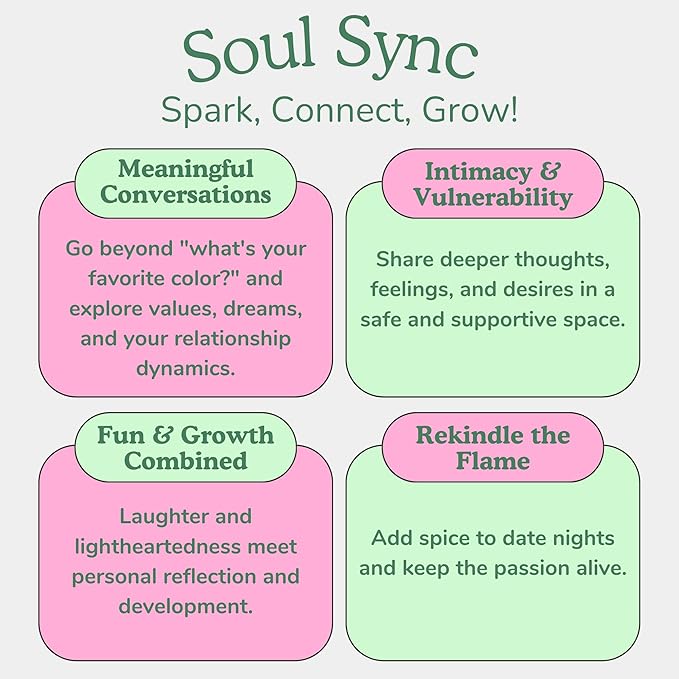 Soul Sync: 150 Conversation Starters for Couples – Deepen Connection & Intimacy – Perfect for Date Nights, Anniversaries, and Relationship Building