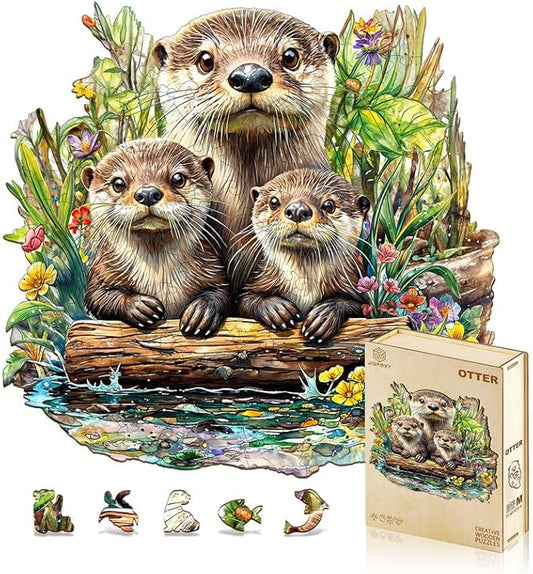 Jigfoxy Wooden Puzzles for Adults, Otter Wood Puzzles Adult, Unique Animal Shape Wooden Jigsaw Puzzles for Adults, Birthday Gifts for Puzzle Lovers, Family (M-11.4 * 10.9in-200pcs)
