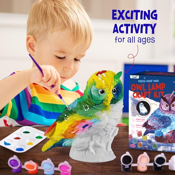 Paint Your Own Owl Lamp Kit, Art Supplies Painting Kits for Kids 6-12, Arts and Crafts for Kids Ages 8-12, Owl Toy Girls Boys Halloween Birthday Christmas Gifts Ages 3 4 5 6 7 8 9 10 11 12+