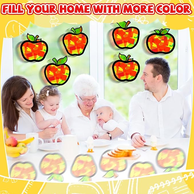 QOUBAI 32 Sets Back to School Apple Suncatchers Craft Kit DIY Window Stained Glass Effect Fall Apples Paper Craft for Home School Classroom Decor Kid Birthday Gifts Creative Art Projects Activity Game