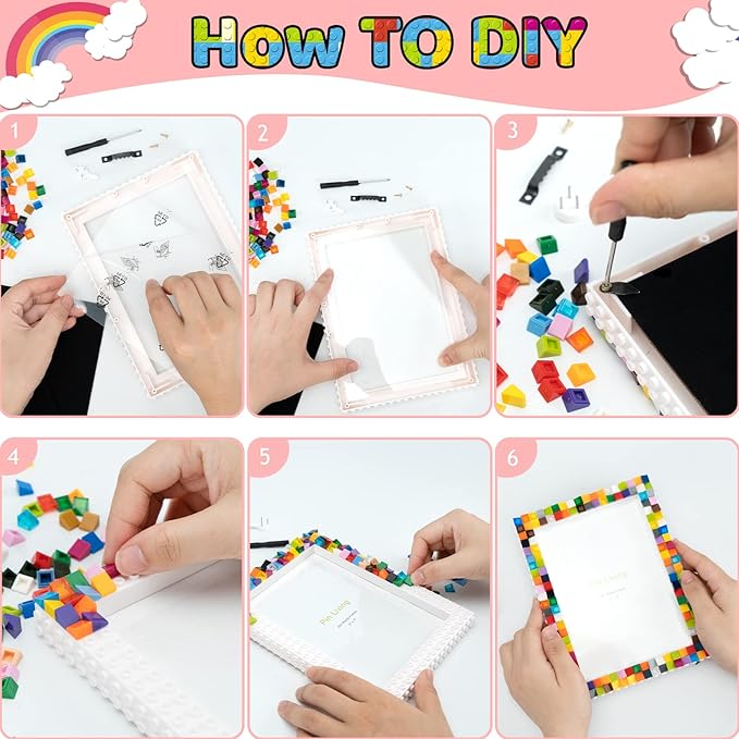 HAPMARS DIY Mosaic Photo Frame Craft Kits - Creative Arts & Crafts Mosaic Kits Summer Activities for Ages 6-12,Make Your Own Picture Frame Fun STEM Craft Birthday Easter Christmas Gifts for Boys Girls