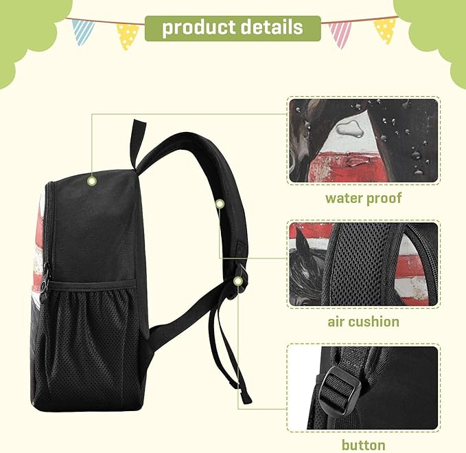 Flag Horse Toddler Backpack for Boys Girls 3-6 Mini Backpacks for Elementary Lightweight Kids Bookbag for Preschool Kindergarten for Travel School
