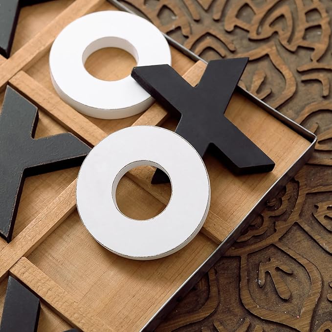 NIKKY HOME 12x12 Inch Large Tic Tac Toe Wood Board Game Classic Coffee Table Decor Decorative Wooden Travel Game for Family
