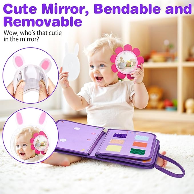 Busy Board Montessori Toys for Toddlers 1-3, Birthday Gifts for 1 2 3 4 Year Old Girl, Autism Sensory Travel Toy, Educational Activity Book Board for Learning Fine Motor Skills Toys, Purple