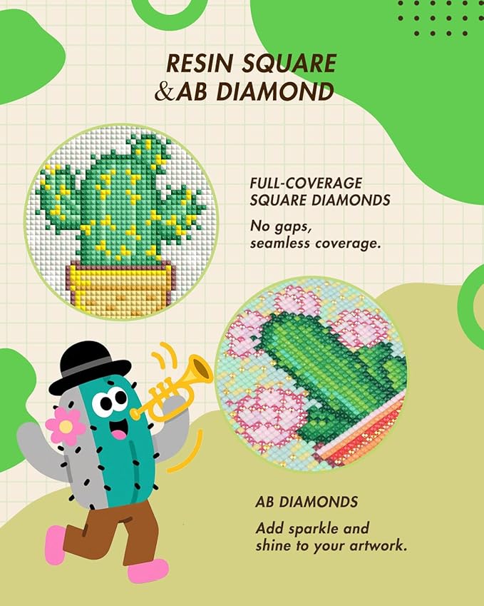 forever young Minigem Diamond Painting Kits Mini Diamond Art Kits, 9Pcs Small Diamond Art Kits for Adults 2-Hour Painting, Postcard-Style Resin Square Drill Diamond Painting Kits 5x7 Inch (Cactus)