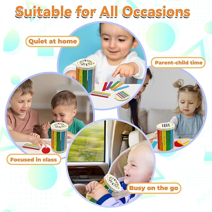 Wooden Montessori Baby Toddler Toys: Learning Fine Motor Skills Sensory Toys for Toddlers 3-5, Educational Color Sorting Preschool Learning Activities Boys Girls Gifts (Rainbow Bucket)