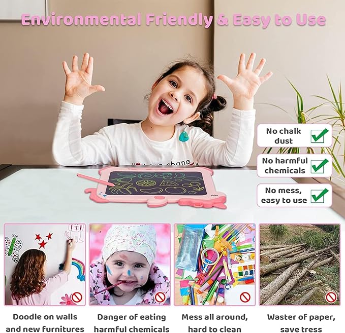 Kikapabi LCD Writing Tablet for Kids, Unicorn Colorful Screen Doodle Board, Electronic Drawing Pad, Educational Toy, Toddlers Travel Toy, Christmas Birthday Gift for 3 4 5 6 7 Year Old Girls Pink