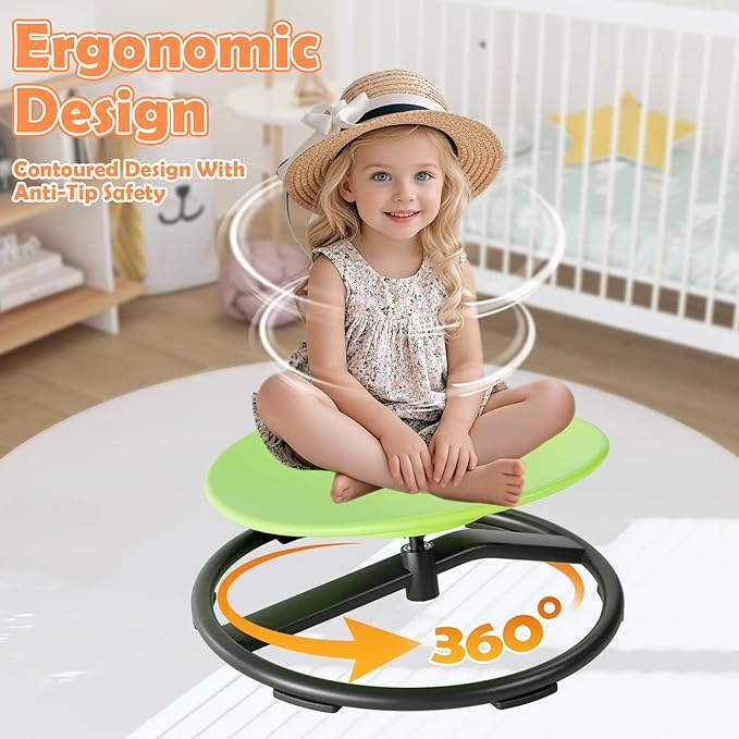 Spinning Chair for Kids, Sensory Integration Training Swivel Chair for Children with Autism & ADHD, for Balance & Body Coordination Training, Green Round