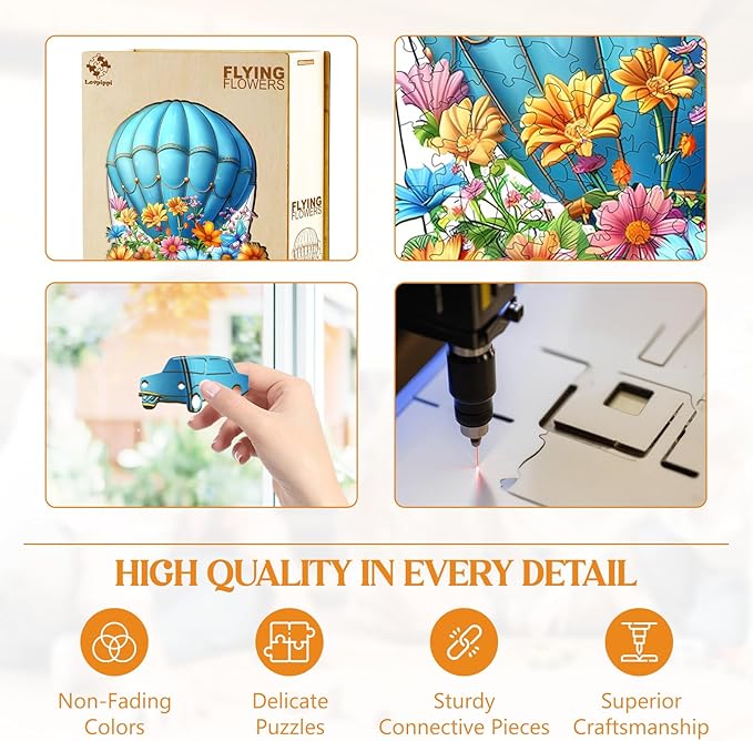 Wooden Puzzles for Adults, Wooden Jigsaw Puzzles for Adults, Flying Flowers Unique Shaped Wood Puzzles Adult, Creative Birthday Gifts for Friends Family Game, Home Decor (14.9 * 10.8in 270pcs)