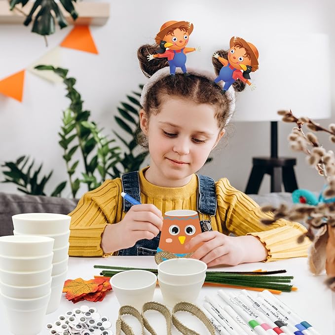 Cinrobiye 24 Set Fall Scarecrow Craft Kit DIY Garden Pot Plant Crafts Pot with Stickers for Fall Thanksgiving Autumn Harvest Classroom Creative DIY Art Project Bulk Painting (Scarecrow)