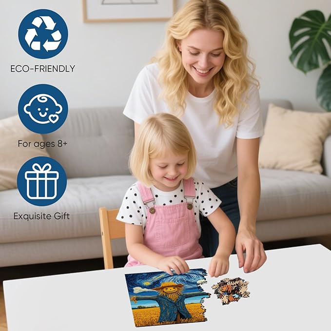 Wooden Puzzles for Adults, Scarecrow and Farmland Puzzles 200 Pieces, Unique Shaped Jigsaw Puzzles for Adults and Kids, Birthday Gifts Fun Family Game 8.9'' x 11.8''