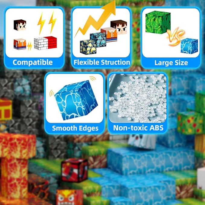 200pcs Magnetic Blocks, Magnetic Building Blocks Set, Kids Sensory Toy for Toddlers STEM Learning, Stacking Magnets for Kids,0.8" Large Size