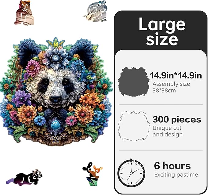 Wooden Puzzles for Adults,Panda Design Jigsaw Puzzles 300 Piece,Thanksgiving Birthday Gifts Family Game,Unique Shape Puzzle Challenge 14.9 x 14.9 Inch