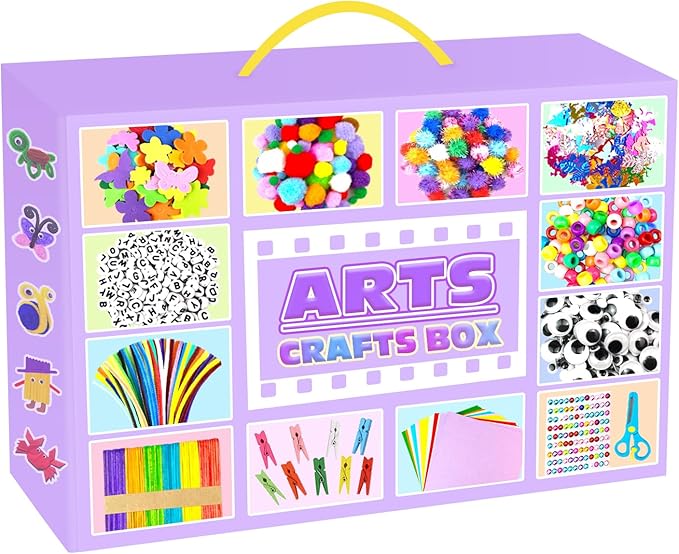 Arts and Crafts Supplies for Kids - 2000Pc Craft Kit with Pipe Cleaners DIY Craft Kit for Kids Art School Supply Materials Set All in Crafting Box Toys Gifts for Girls Boys Age 4 5 6 7 8 9 10 11 & 12