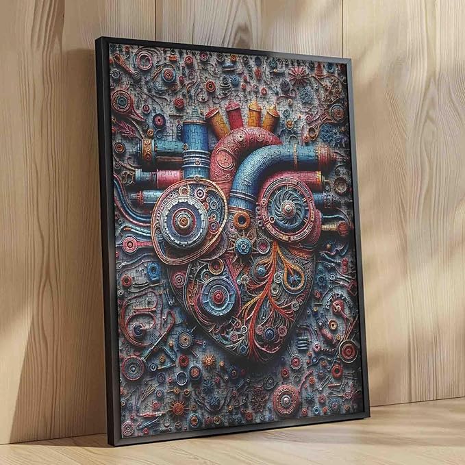 Mechanical Heart 1000 Piece Jigsaw Puzzles for Adult Steampunk Style Heart Painting Jigsaw Puzzle Human Anatomy 1000 Pieces Puzzles Game Wall Decor Body Organ DIY Craft Puzzle Art Biology Gift(Red)