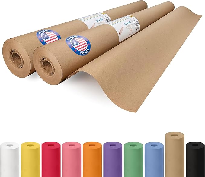 Brown Kraft Paper Roll 36" x 2160" (180 feet), Pack of 2 - USA-Made Brown Packing Paper 30lb Thickness for Moving, Shipping, Crafts/Arts - 100% Recycled Natural Wrapping Material by IDL Packaging