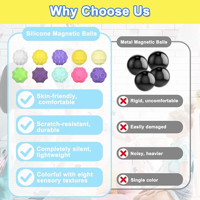 10Pcs Rainbow Texture Sensory Fidget Toy, Multi-Color Educational Science Kit for Anxiety Relief, 28mm DIY Mutual Attraction Desk Balls for Kids Adults, Stocking Stuffers Gift for Party Favors Gift