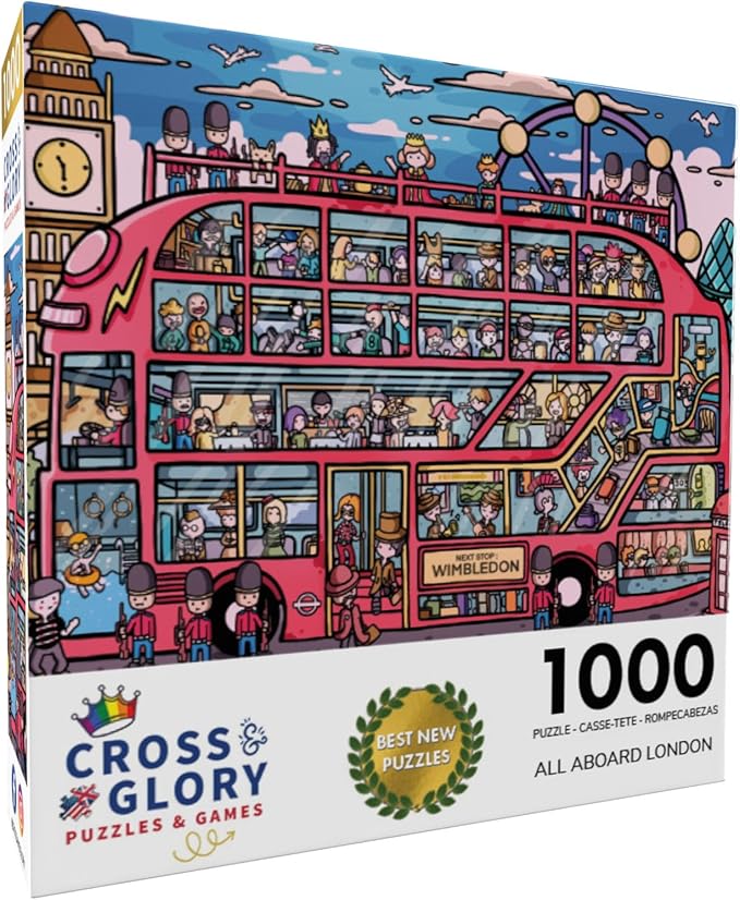 Cross & Glory - All Aboard London: The Great Red Bus Adventure - 1000 Piece Jigsaw Puzzle for Adults | British Charm Puzzle | Fun and Challenging Whimsical Puzzle