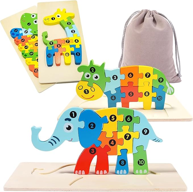 4-Pack Animal Puzzles for Toddlers Ages 3-5, Wooden Toys, Montessori Toys, Ideal Gift for Kids