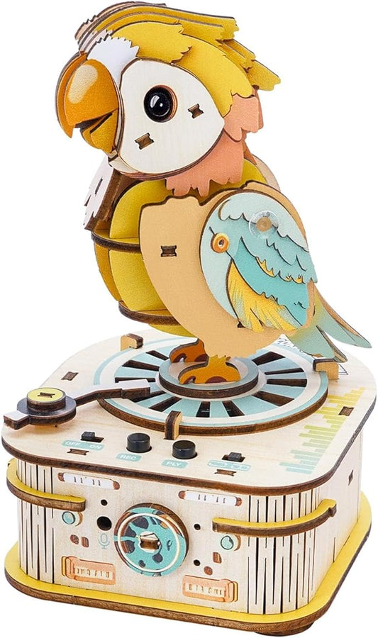 Kosmickiss 3D STEM Wooden Puzzles for Kids, 3D Wooden Models with Voice Recorder, Science STEM Building Kit Creative Craft Toys for Boys Girls Age 8-13 Years Education Birthday Gifts (Echo Parrot)