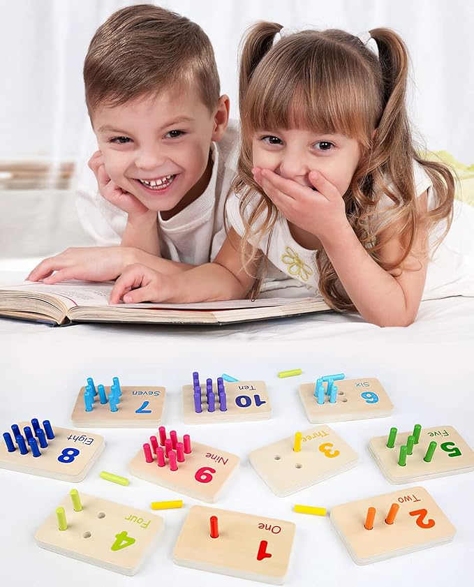 Montessori Number Counting Blocks Peg Board Toys, Wooden Math Manipulative Materials for Preschool, Number Montessori Learning Toy for Toddlers & Kindergarteners (Colorful Peg)