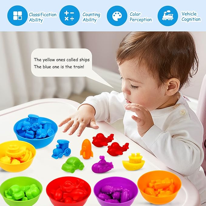 Counting Transport Matching Game with Rainbow Bowls,Color Sorting & Sensory Training Montessori Preschool Education Learning Fine Motor Skills Easter Gifts for 3 4 5 Years Old Boys Girls