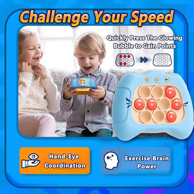 Pop Push Game Toy for Kids, Quick Fast Push Pop Puzzle Handheld Game Light up Fidget Toy 8-12, Bubble Sensory Toys Christmas Birthday Gifts for Kids Ages 3-12 (Light Blue)