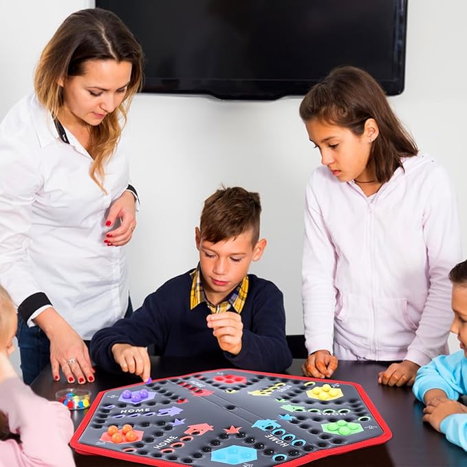 Wahoo Board Game Classic Marble Board Game Fast Track Game Foldable Base for 4 or 6 Players,with 6 Color,30 Marbles,6 Dices for Family Friends Party