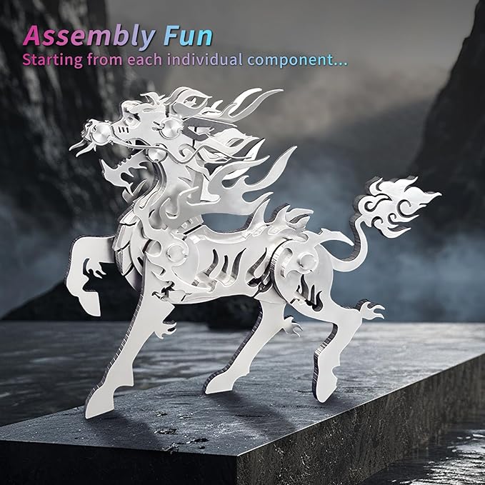 3D Metal Puzzles,3D Metal Puzzle for Adults,Mechanical Model Kit Flaming Kirin,Steel 3D Puzzles Stainless Steel Ornaments for Adults Home Decor Art Craft Gifts Toys.