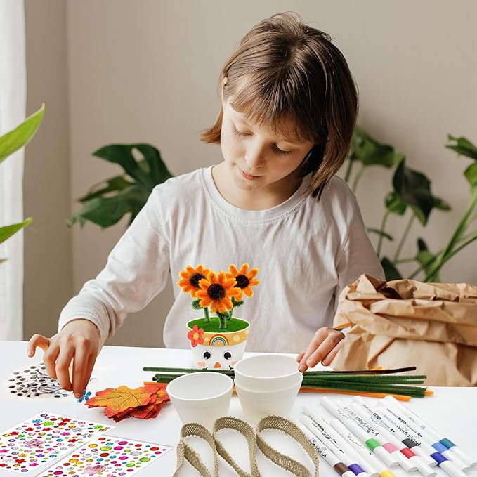 Cinrobiye 24 Set Fall Scarecrow Craft Kit DIY Garden Pot Plant Crafts Pot with Stickers for Fall Thanksgiving Autumn Harvest Classroom Creative DIY Art Project Bulk Painting (Scarecrow)