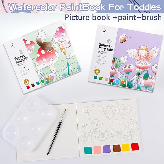 3 Pack Watercolor Coloring Books for Kids Watercolor Paint Book water color paint sets for kids coloring books for kids ages 4-8 Water Colors Paint Kids Pocket Hand Book Stocking Goodie Bag