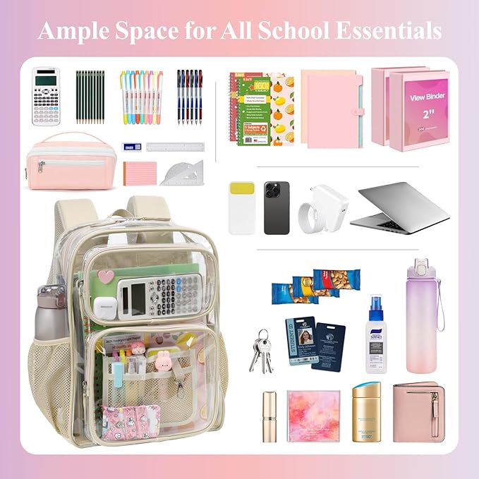 PACKISM Clear Backpack for School - 17 inch Large Heavy Duty Clear Bookbag, See Through PVC Backpacks (for age 12 above)