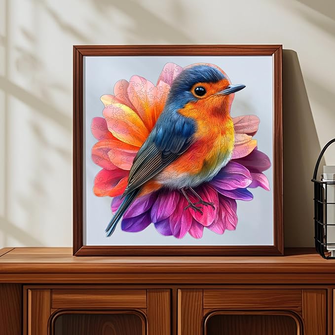 Wooden Puzzle for Adults, Hummingbird Jigsaw Puzzles 200 Piece, Unique Shapes Family Puzzle for Adults and Kids, Beautiful Package, Best Gift for Family Friends Medium 11.2x11.1in