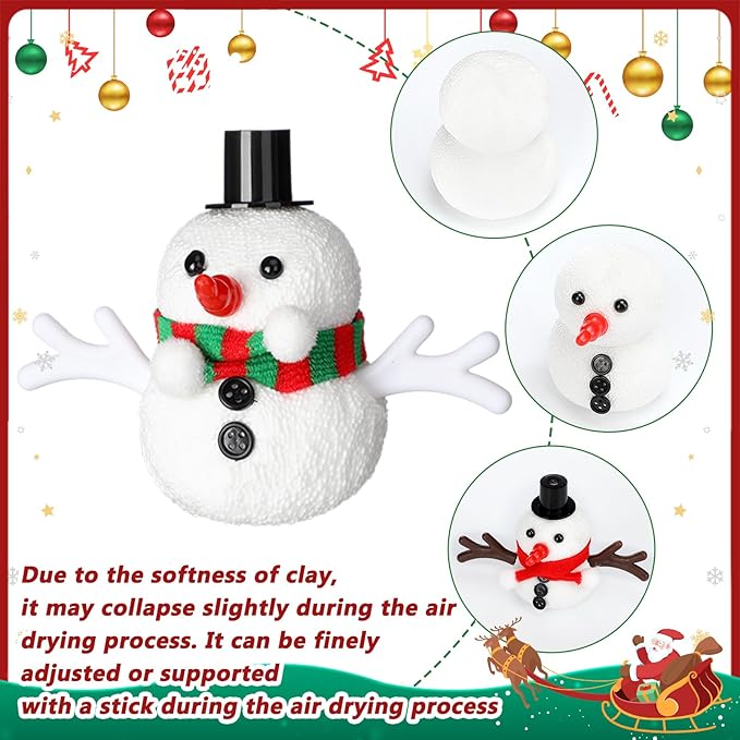 Shappy 24 Pack Christmas Snowman DIY Craft 326 Pcs Build Craft Kit Christmas Decoration Air Dry Modeling Clay for Winter Party DIY Gift Indoor Outdoor Holiday Decoration(Foam Snowman)