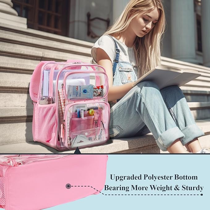 PACKISM Clear Backpack for School - 17 inch Large Heavy Duty Clear Bookbag, See Through PVC Backpacks (for age 12 above)