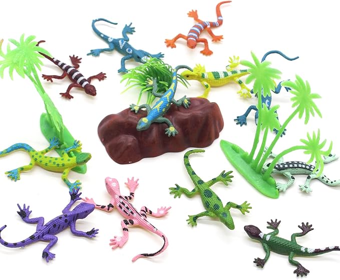 SmilerSmile Animal Assorted Mini Plastic Figures Toy Set, Educational Party Cake Topper, Goody Bag Filler (12pcs Small Lizard)