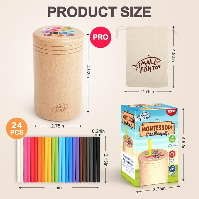 Montessori Toys for 1 2 3 Year Old:Solid Wood Fine Motor Skills Object Permanence Box for One Two Year Old Baby, Fidget Sensory Toys for Toddlers 1-3, Color Sorting Cause and Effect 12 month toys