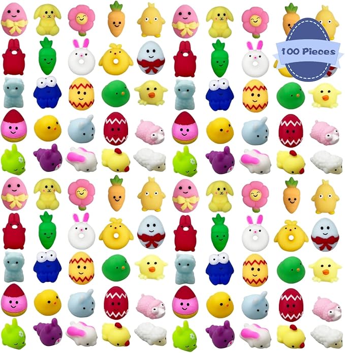 Anditoy 100 PCS Easter Mochi Squishy Toys Stress Relief Squishies for Kids Boys Girls Toddlers Easter Basket Stuffers Egg Fillers Gifts Party Favors