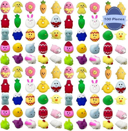 Anditoy 100 PCS Easter Mochi Squishy Toys Stress Relief Squishies for Kids Boys Girls Toddlers Easter Basket Stuffers Egg Fillers Gifts Party Favors
