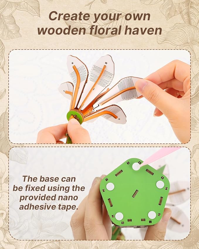 3D White Lily Wooden Puzzles for Adults,DIY Wooden Flower Craft,Wooden Flowers Model Kit Building Set Craft for Adults to Build.(6.42 * 4.13 * 10.94in 70PCS)