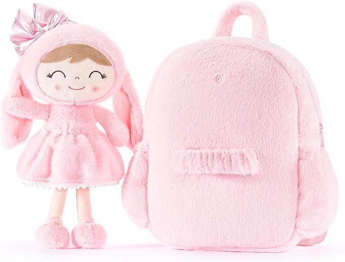 Gloveleya Toddler Backpack Plush Bag with Soft Pink Rabbit Doll Detachable Design 11-inch Gift for Baby Girl 2+...