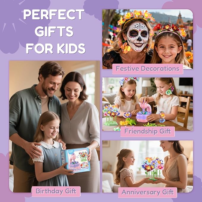TENYEAH Fabric Flower Bouquets Craft Kit, DIY Arts and Crafts Toys for Girls Ages 3-10, Flowers Market Toy, Creative Educational Activity Toys Birthday Christmas Gifts for Toddler Girls