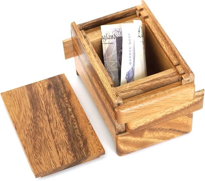 BSIRI Magic Sliding Box- Secret Box Brain Teaser Wooden Puzzle Boxes with Hidden Compartments. Ideal Mystery Jewelry, 3D Puzzle Lock Box, Gift Card, and Money Puzzle Box