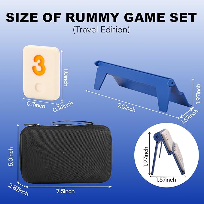 Mini Travel Rummy Cube Game 4 Players with Portable Case, 106 Melamine Rummy Tiles & 4 Holders, Small Classic Family Strategy Board Game for Adults Kids