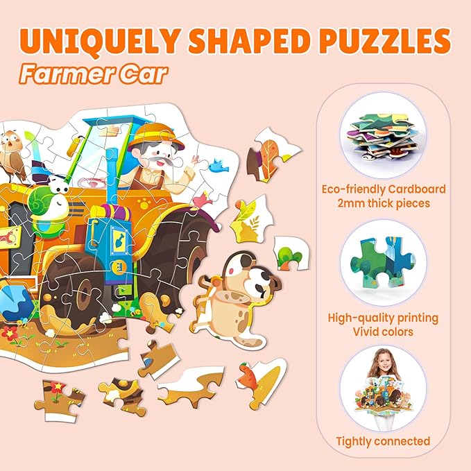 ELX 57 Piece Farmer Car Jigsaw Puzzle for Kids 3+,Large Floor Puzzle for Preschool Learning with Storage Bag, Educational Toy Gift Birthday and Christmas for Boys Girls