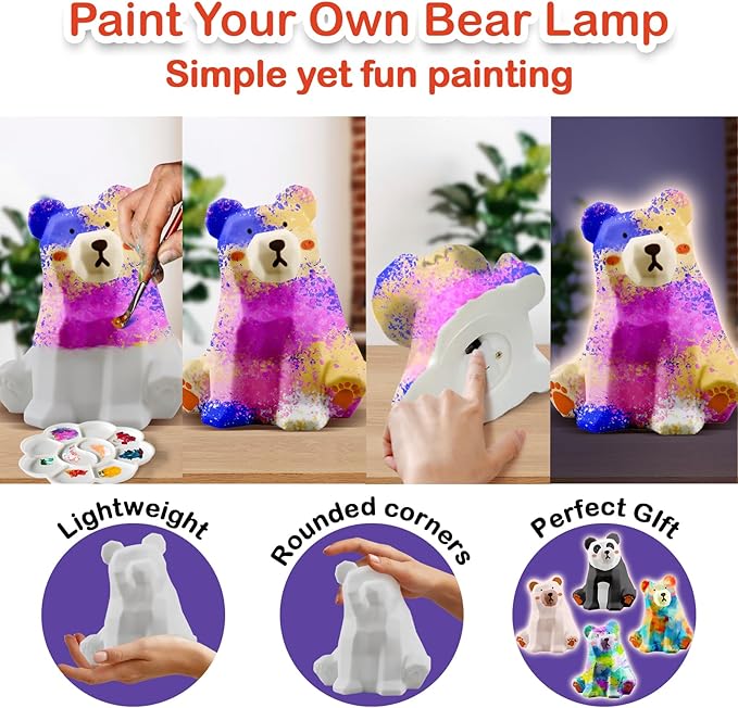Goodyking Paint Your Own Bear Lamp Kit, DIY Geometric Bear Night Light, Arts & Crafts for Kids Ages 8-12, Painting Kit for Girls Boys Age 4 5 6 7 8+, Art Supplies Creative Gift for Birthday, Party