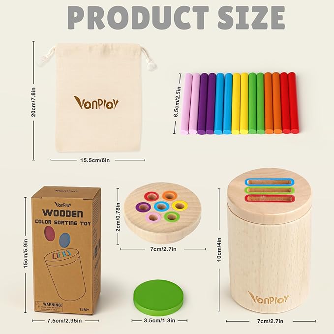Vanplay Montessori Toys for 2 Year Old - Wooden Learning Color Sorting Toys for Toddlers, Fine Motor Developmental Infants Sensory Matching Games 18 Month Old Baby Boys Girls Gifts